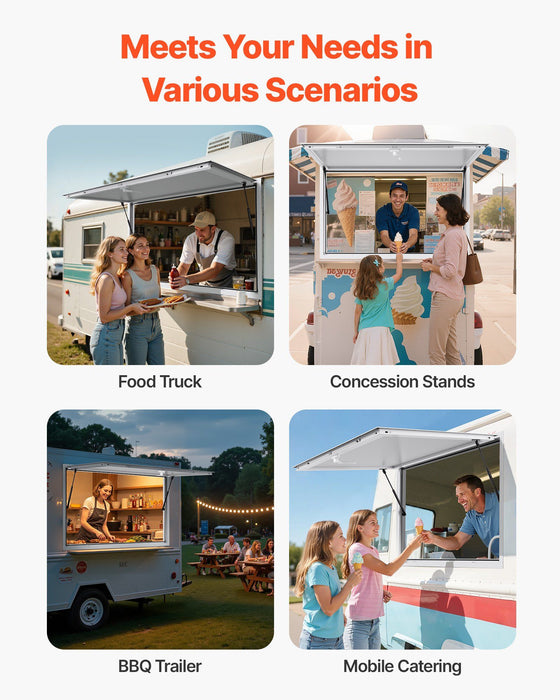 Concession Window 188x102cm, Aluminum Alloy Frame Service Window for Food Truck, Up to 85 Degrees Stand Serving Window with Awning Door and Drag Hook, Rainwater Resistant for Concession Trailer