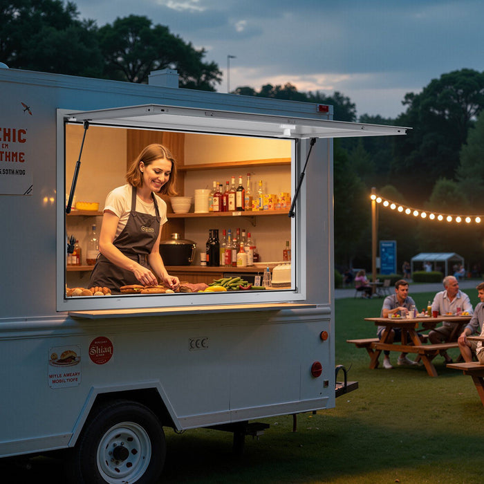 Concession Window 188x102cm, Aluminum Alloy Frame Service Window for Food Truck, Up to 85 Degrees Stand Serving Window with Awning Door and Drag Hook, Rainwater Resistant for Concession Trailer