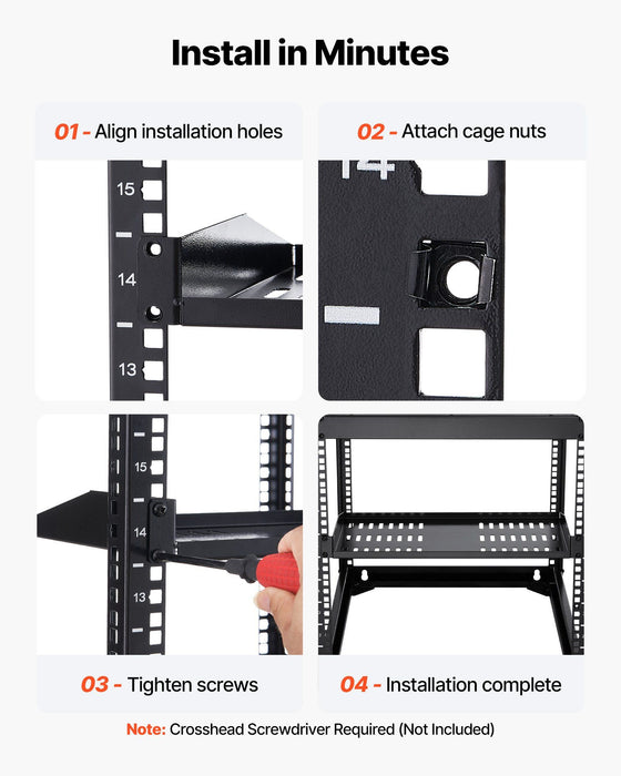 1U Server Rack Shelf, 4 PCS, 22.68 kg Max Load-Bearing Vented Cantilever, Wall Mount or Rack Mount Shelf with Tray, 254 mm Depth, Good Air Circulation for Cabinet Computer Network Equipment