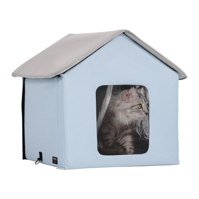 Heated Cat House, Outdoor Kitty Shelter with Timer, 600D Oxford Cloth Foldable Cat Shelter with Heated Pad  for Winter to Stay Warm and Cozy, Blue (Small)