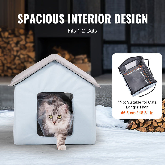 Heated Cat House, Outdoor Kitty Shelter with Timer, 600D Oxford Cloth Foldable Cat Shelter with Heated Pad  for Winter to Stay Warm and Cozy, Blue (Small)