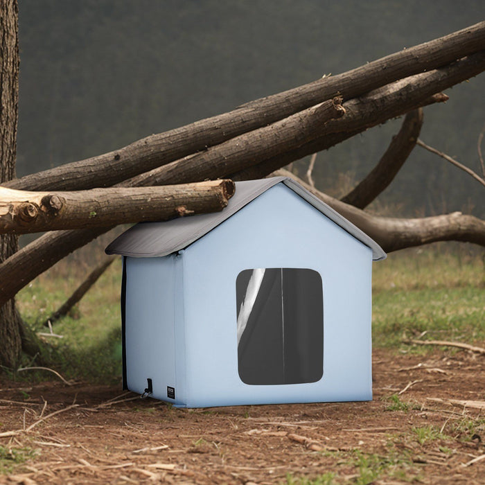 Heated Cat House, Outdoor Kitty Shelter with Timer, 600D Oxford Cloth Foldable Cat Shelter with Heated Pad  for Winter to Stay Warm and Cozy, Blue (Small)
