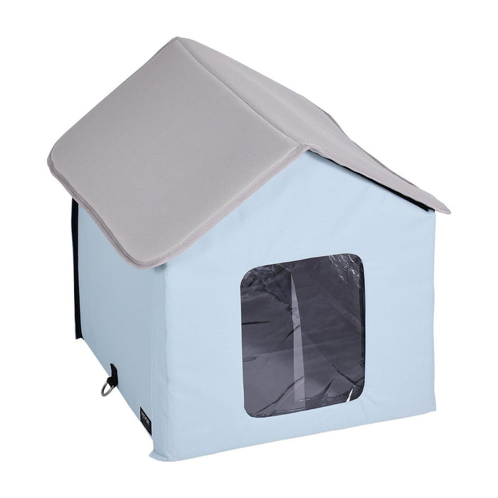 Heated Cat House, Outdoor Kitty Shelter with Timer, 600D Oxford Cloth Foldable Cat Shelter with Heated Pad  for Winter to Stay Warm and Cozy, Blue (Small)