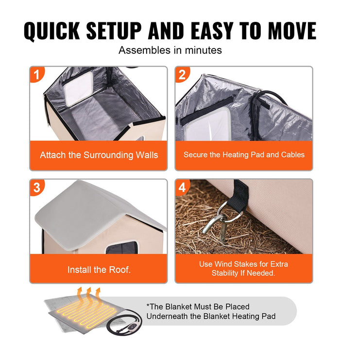 Elevated Heated Cat House, Outdoor Kitty Shelter with Timer, 600D Oxford Cloth Foldable Cat Shelter with Heated Pad for Winter to Stay Warm and Cozy, Brown (Middle)