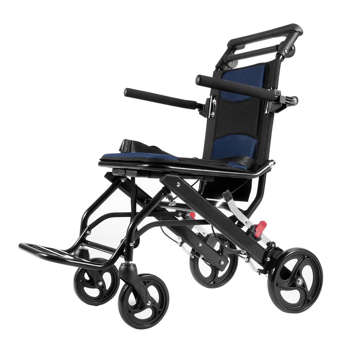 VEVOR Wheelchair, Aluminum Alloy Ultra-Lightweight Transport Chair for Adults, Foldable Cabin Wheelchair with Flip-Back Desk-Length Arms, Self-locking Brake, 15.75-Inch Wide Seat, 220lbs Load