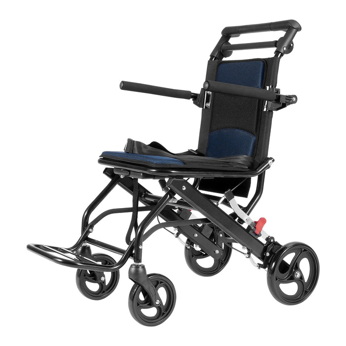 VEVOR Wheelchair, Aluminum Alloy Ultra-Lightweight Transport Chair for Adults, Foldable Cabin Wheelchair with Flip-Back Desk-Length Arms, Self-locking Brake, 15.75-Inch Wide Seat, 220lbs Load