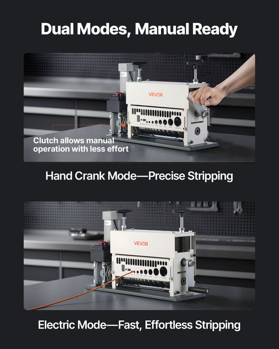 VEVOR Electric Wire Stripper Machine, 1.5-40 mm, 11 Channel Automatic Copper Cable Stripper,  370W Wire Stripper Tool with Manual Hand Crank Mode, Emergency Stop Button, for Scrap Copper Recycling