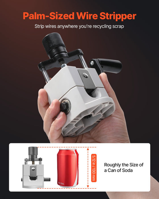 VEVOR Manual Wire Stripping Machine, 1.5-25 mm, Portable Copper Stripper with Hand Crank or Drill Powered, 64Mn Quenched Blades, 45# Steel Rollers, ABS & PC Wire Peeler, for Scrap Copper Recycling