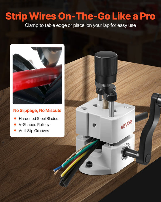 VEVOR Manual Wire Stripping Machine, 1.5-25 mm, Portable Copper Stripper with Hand Crank or Drill Powered, 64Mn Quenched Blades, 45# Steel Rollers, ABS & PC Wire Peeler, for Scrap Copper Recycling