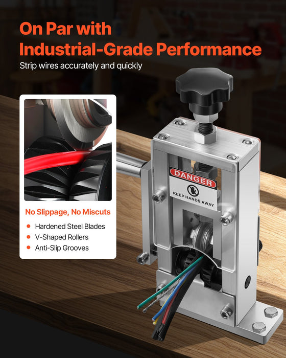 VEVOR Manual Wire Stripping Machine, 1.5-25 mm, Copper Stripper with Hand Crank or Drill Powered, 64Mn Quenched Blades, 45# Steel Rollers, Aluminum Alloy Frame Wire Peeler, for Scrap Copper Recycling