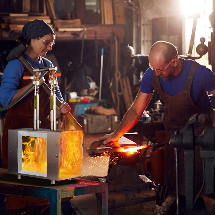Portable Propane Forge, 2 Burners, 2600℉ Tool and Knife Making Blacksmithing Farrier Forge, Large Capacity Square Shape, Stainless Steel Gas Forging Tools and Equipment, Use for Metal Forging