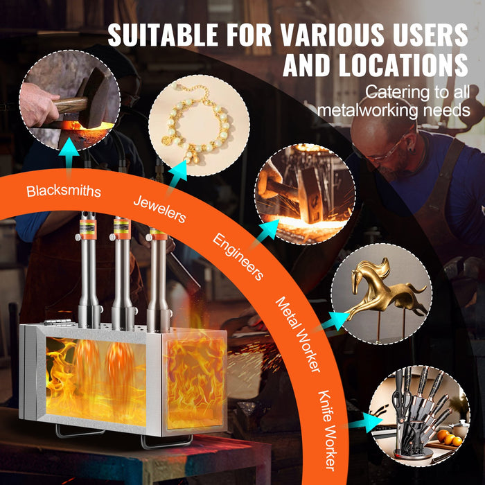 VEVOR Portable Propane Forge, 3 Burner Farrier Forge, 2600â„?Tool and Knife Making Blacksmithing Gas Forge, Large Capacity Square Stainless Steel Gas Forging Tools and Equipment for Metal Forging