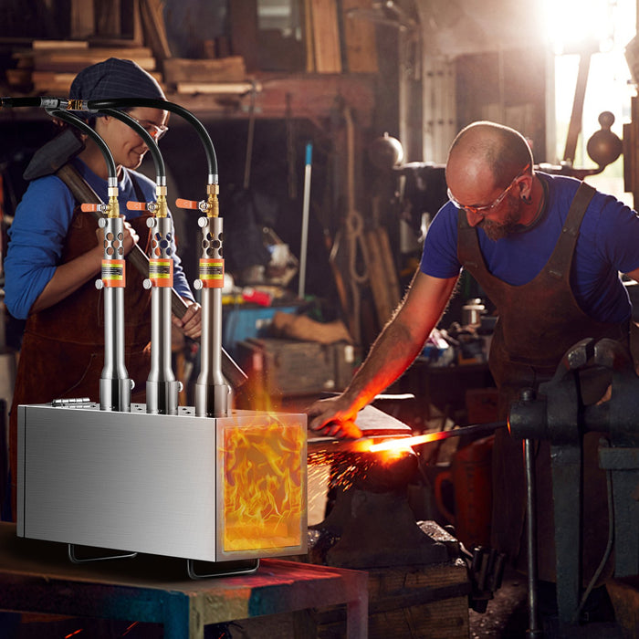 VEVOR Portable Propane Forge, 3 Burner Farrier Forge, 2600â„?Tool and Knife Making Blacksmithing Gas Forge, Large Capacity Square Stainless Steel Gas Forging Tools and Equipment for Metal Forging
