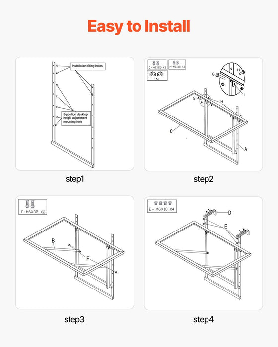 Balcony Hanging Table, 610 x 410 mm Metal Folding Balcony Railing Table, Outdoor Balcony Bar Table for Railings, 5-Level Adjustable, Fit Railing from 1" to 4.7", Serving Table for Patio & Deck