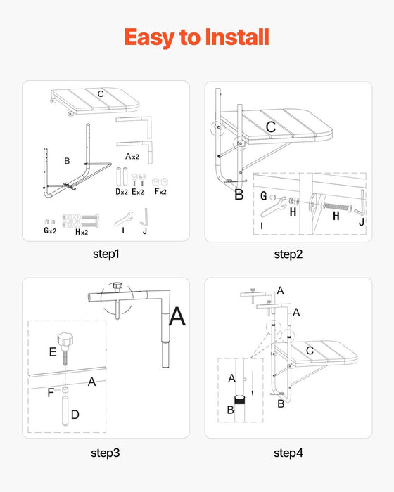 Balcony Hanging Table, 595 x 400 mm Folding Balcony Railing Table, Outdoor Balcony Bar Table for Railings, 4-Level Adjustable, Fit Railing from 1" to 8.27", Serving Table for Patio & Deck