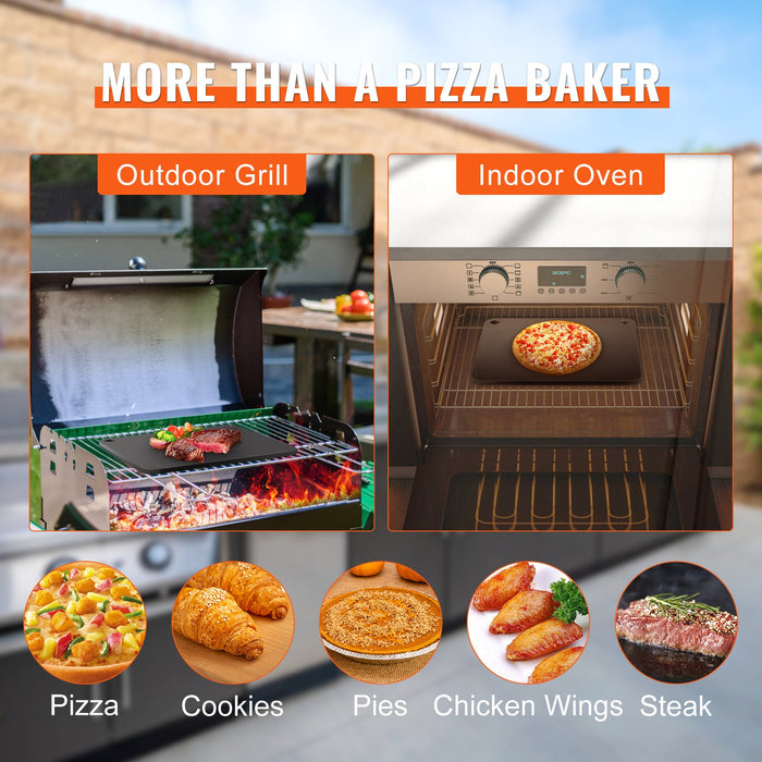 VEVOR Pizza Steel 16"x14.5"x1/4" Pre-Seasoned Carbon Steel Pizza Baking Stone