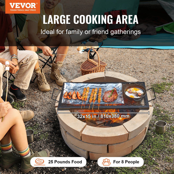 X-Marks Fire Pit Grill Grate, Rectangle Cooking Grate, Heavy Duty Steel Campfire BBQ Grill Grid with Handle & Support X Wire, Portable Camping Cookware for Outside Party Gathering, 81 cm Black