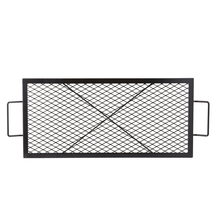 X-Marks Fire Pit Grill Grate, Rectangle Cooking Grate, Heavy Duty Steel Campfire BBQ Grill Grid with Handle & Support X Wire, Portable Camping Cookware for Outside Party Gathering, 81 cm Black