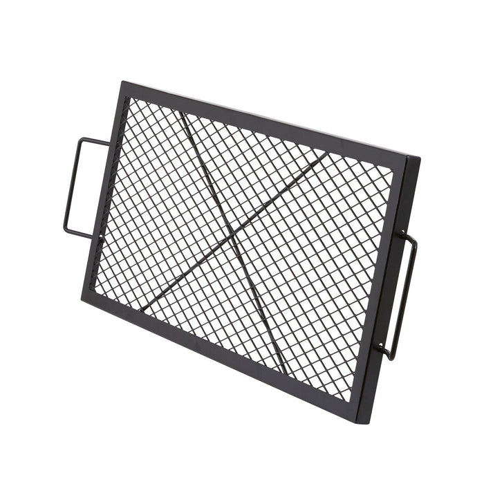 X-Marks Fire Pit Grill Grate, Rectangle Cooking Grate, Heavy Duty Steel Campfire BBQ Grill Grid with Handle & Support X Wire, Portable Camping Cookware for Outside Party Gathering, 81 cm Black