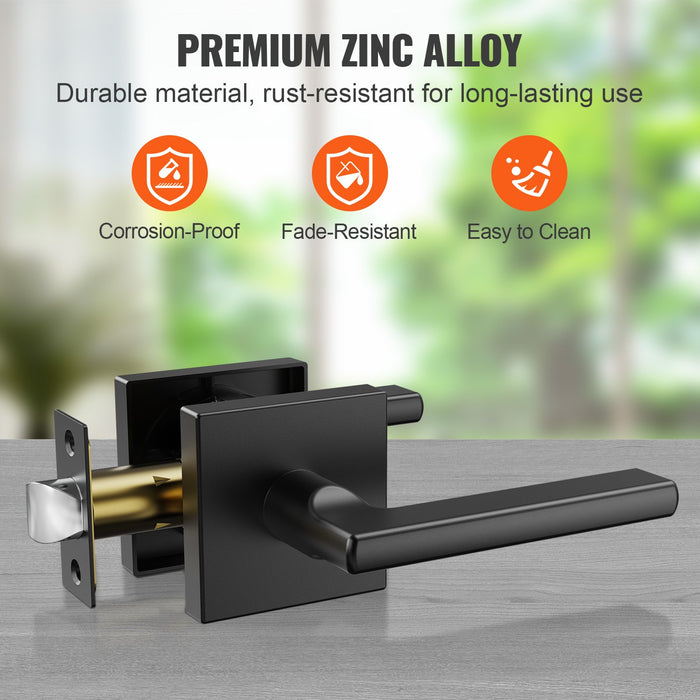 VEVOR Passage Door Handle, 1 Pack Matte Black Door Lever, Left or Right Handing Reversible Lever Non-Locking, Rotation to Open, Square Interior Door Handles for Hallways, Closets, Meeting Spaces