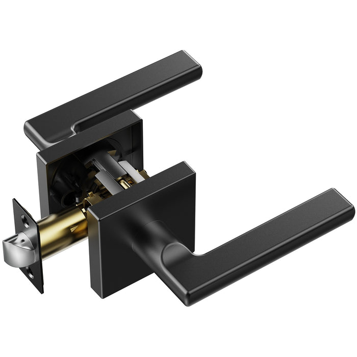 VEVOR Passage Door Handle, 1 Pack Matte Black Door Lever, Left or Right Handing Reversible Lever Non-Locking, Rotation to Open, Square Interior Door Handles for Hallways, Closets, Meeting Spaces