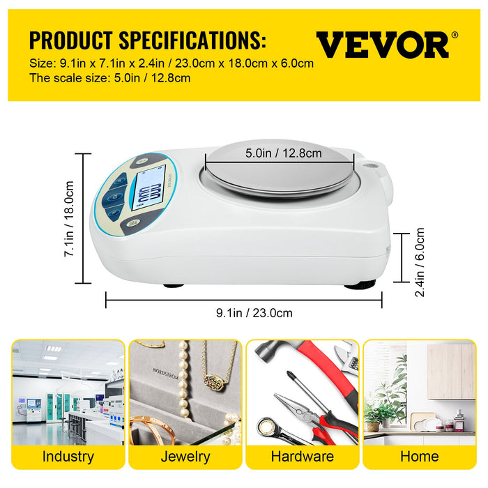 VEVOR Lab Analytical Balance Digital Precision Scale 500gx0.01g High Precision
