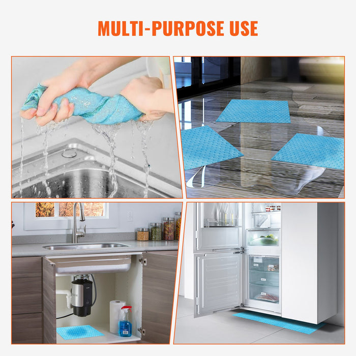 VEVOR Spill Absorbent Pads, Water Absorbing Mat Pad in Dispenser Box, 6 Gal Capacity, 15" L x19" W Polypropylene Absorbent Pad for Water, 30 pcs per Box