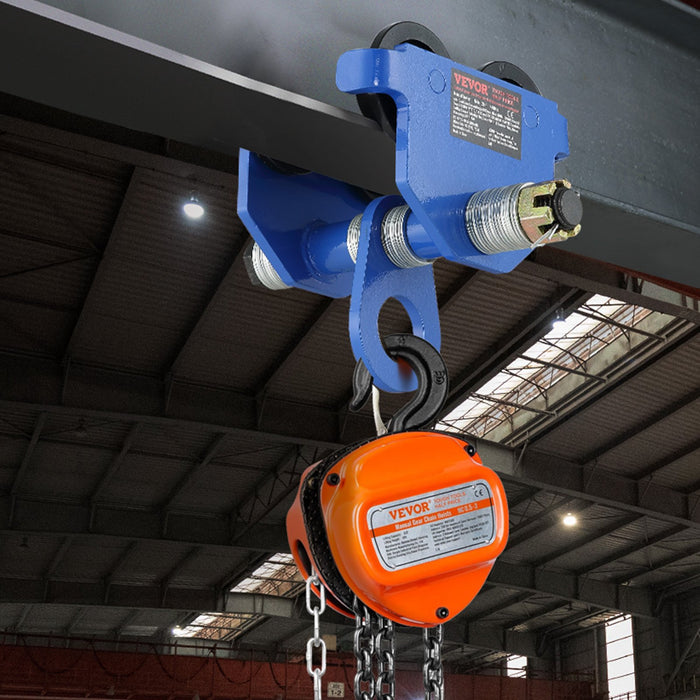 VEVOR Manual Trolley, 1 Ton Load Capacity, Push Beam Trolley with Dual Wheels, Adjustable for I-Beam Flange Width 63.5 mm to 177.8 mm, Heavy Duty Alloy Steel Garage Hoist for Straight Curved I Beam