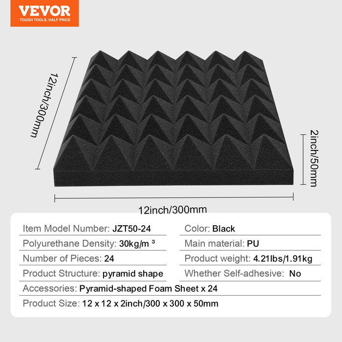 VEVOR Acoustic Foam Panels 24 Pack 12 x 12 x 2 in for Studio Wall and Ceiling