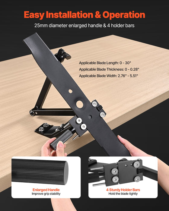 VEVOR Lawn Mower Blade Sharpener, 15° - 45° Adjustable Lawnmower Blade Sharpening Tool with 4 Adapter Pins, Ball Bearing Design & 25mm Enlarged Handle, Compatible with Most Angle Grinders