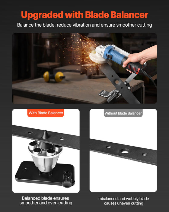 VEVOR Lawn Mower Blade Sharpener and Balancer, 15° - 45° Adjustable Lawnmower Blade Sharpening Tool with 4 Adapter Pins, Ball Bearings & 25mm Enlarged Handle, Compatible with Most Angle Grinders