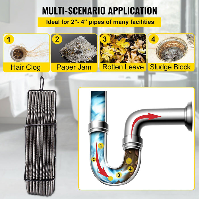 Drain Cleaning Cable 100 Feet x 3/8 Inch Solid Core Cable Sewer Cable Drain Auger Cable Cleaner Snake Clog Pipe Drain Cleaning Cable Sewer Drain Auger Snake Pipe