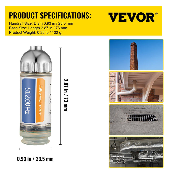 Sonde Locator, 512 Hertz Frequency, Rigid Drain Locator with 8/5" and 1/4-20" Connectors for Locating & Detecting Small Sewer & Pipelines, Up to 25' Depth Water Line, Flashing for Transmitting