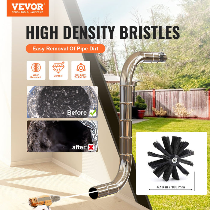 VEVOR 12.2M Dryer Vent Cleaner Kit, 29 Pieces Duct Cleaning Brush, Reinforced Nylon Dryer Vent Brush with Complete Accessories, Dryer Cleaning Kit with Flexible Lint Trap Brush, Clamp Connectors