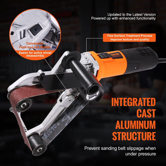 VEVOR Pipe Tube Polisher Sander, 1300W Pipe Belt Sander with 6 Variable Speeds 1100-3200rpm, Professional Belt Sander Grinding Machine with 3PCS Sanding Belts for Burnishing Finishing Rust Removal