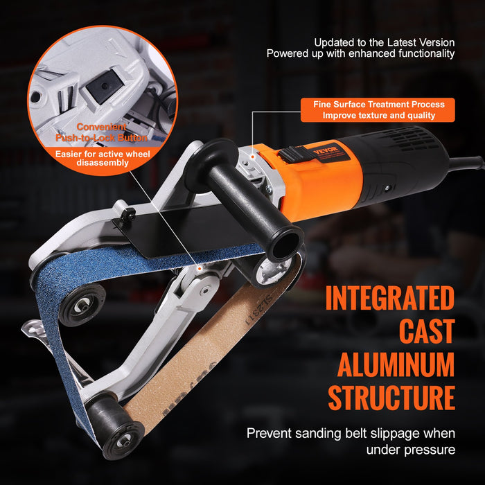 VEVOR Pipe Tube Polisher Sander, 1300W Pipe Belt Sander with 6 Variable Speeds 1100-3200rpm, Professional Belt Sander Grinding Machine with 50PCS Sanding Belts for Burnishing Finishing Rust Removal