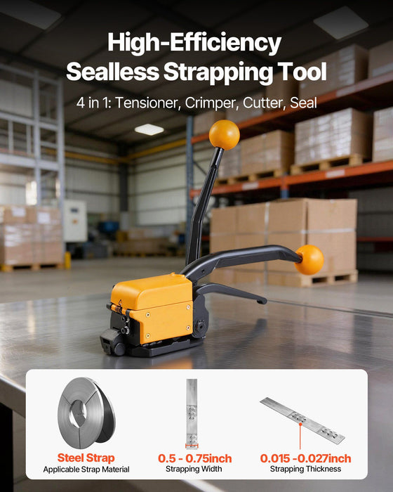 Banding Strapping Kit, Heavy Duty A3 Steel Banding Sealer Tool with Adjustable Width, Manual Metal Pallet Packaging Strapping Kit for Warehouse, Transportation, Industrial Bundling, Home Use