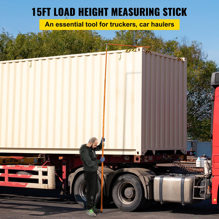 VEVOR Load Height Measuring Stick, 15\' Sturdy Fiberglass Truck Height Stick with Adjustable Pole, Non-conductive Truck Height Measuring Stick with Carrying Bag, Height Stick for Trucks, Car Haulers