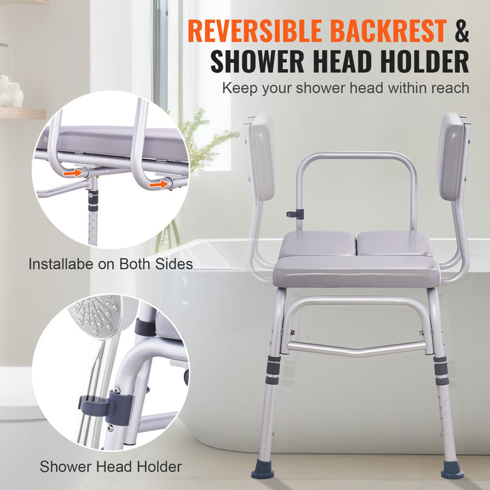 VEVOR Tub Transfer Bench for Bathtub 500lbs, Shower Seats for Adults, Lightweight Shower Bench for Elderly and Disabled with Padded Seat,  Non-Slip Bath Seats with Armrest and Reversible Backrest