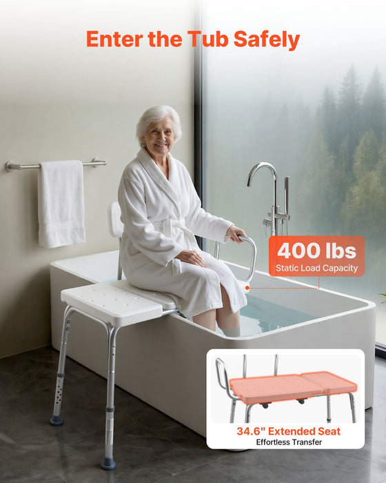 Tub Transfer Bench for Bathtub, 180 kg Capacity Heavy Duty Shower Chair with Arm, Backrest and Curtain Slot, Height Adjustable Shower Bench Bath Seat for Adults, Seniors, Elderly and Disabled
