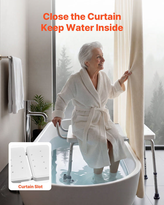 Tub Transfer Bench for Bathtub, 180 kg Capacity Heavy Duty Shower Chair with Arm, Backrest and Curtain Slot, Height Adjustable Shower Bench Bath Seat for Adults, Seniors, Elderly and Disabled