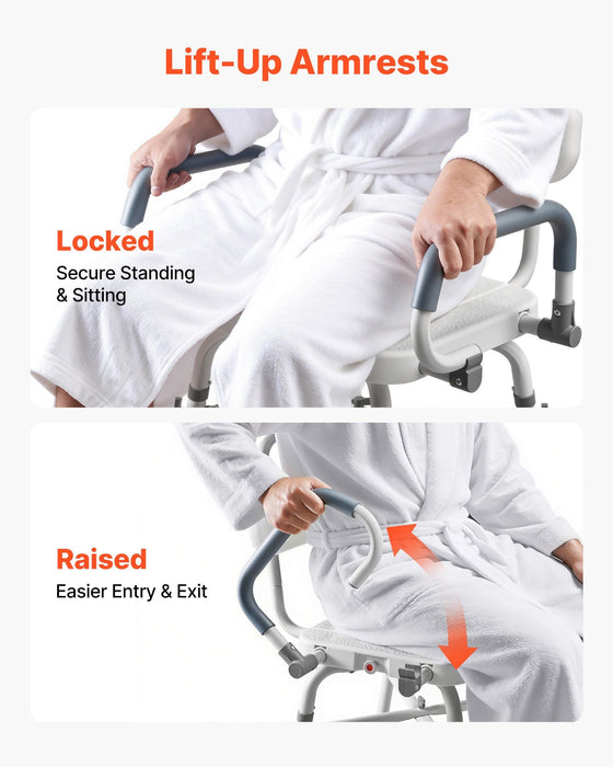 Swivel Shower Chair with Arms and Back, 227 kg Load Heavy Duty Bench Seat for Inside Shower Stall and Bathtub, Height Adjustable Bathroom Bath Tub Seat for Adults, Seniors, Elderly and Disabled