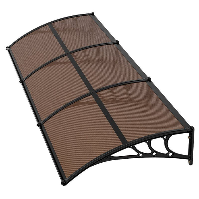 Awnings for Door Entrance, 965 x 2957 mm, Exterior Front Door Window Awnings with Drainage & ABS Bracket, Rain Snow Sun Protection, Overhang Polycarbonate Door Canopy for Porch Patio, Brown