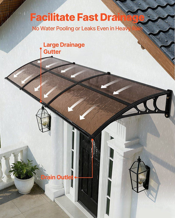 Awnings for Door Entrance, 965 x 2957 mm, Exterior Front Door Window Awnings with Drainage & ABS Bracket, Rain Snow Sun Protection, Overhang Polycarbonate Door Canopy for Porch Patio, Brown