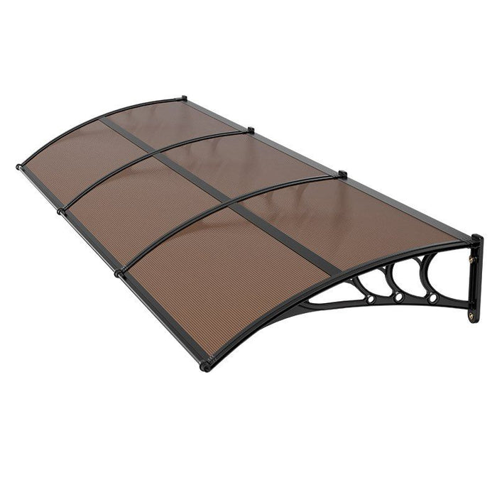 Awnings for Door Entrance, 965 x 2957 mm, Exterior Front Door Window Awnings with Drainage & ABS Bracket, Rain Snow Sun Protection, Overhang Polycarbonate Door Canopy for Porch Patio, Brown