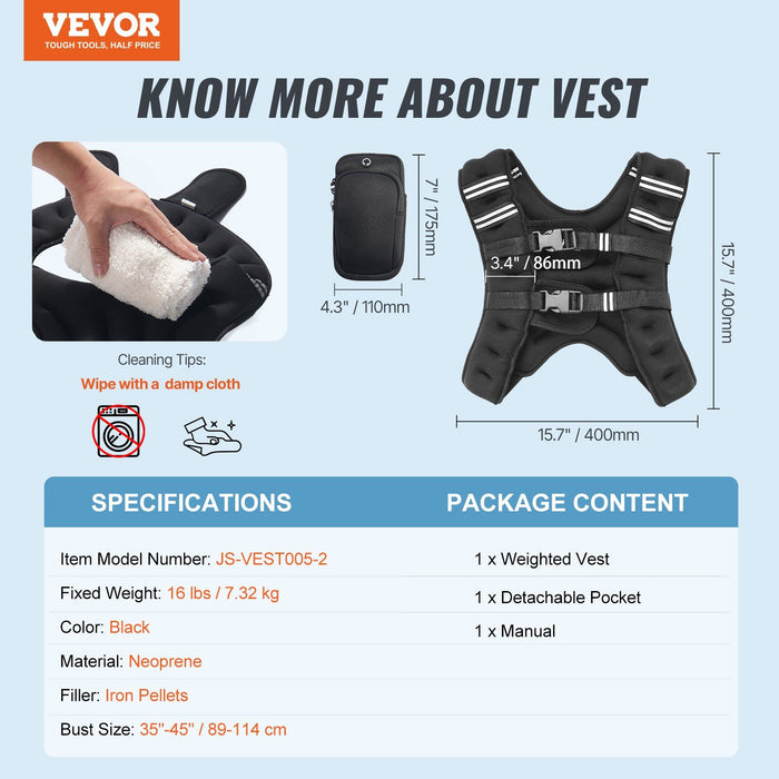 Weighted Vest, 16 lbs Weight Vest with Reflective Stripe, Adjustable Buckle Body Weight Vest for Men Women, Workout Equipment for Strength Training, Running, Jogging, Fitness, and Weight Loss