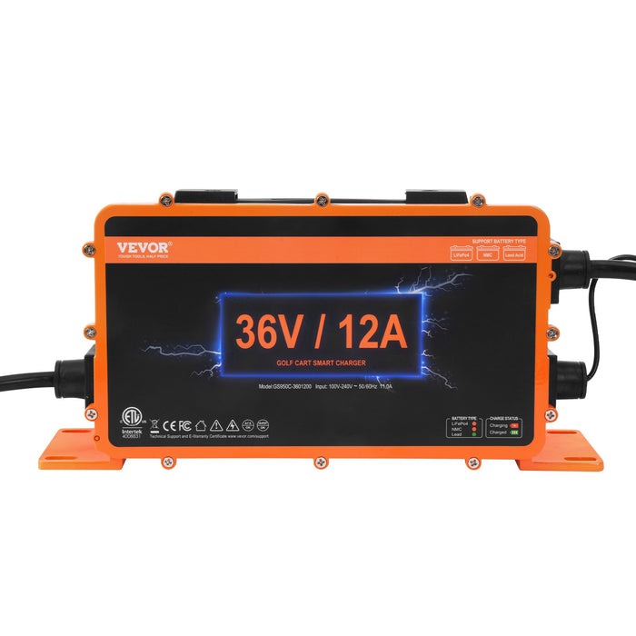 VEVOR 12 AMP Golf Cart Smart Battery Charger for EZGO D-Style IP67 ETL