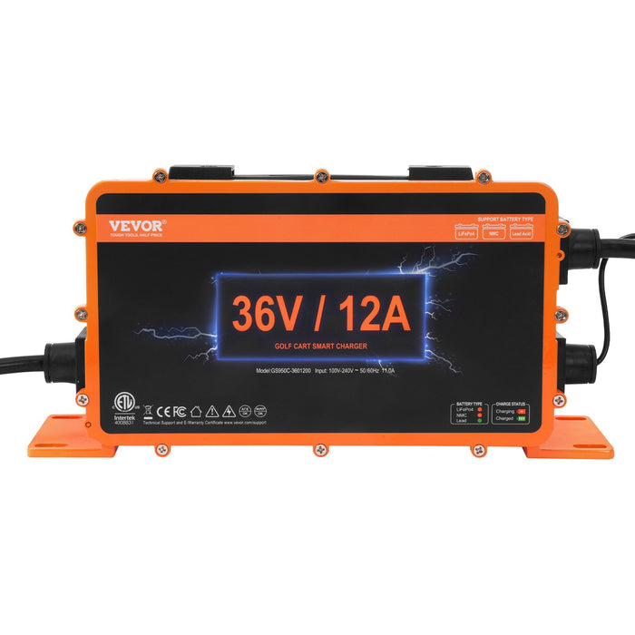 VEVOR 12 AMP Golf Cart Smart Battery Charger for EZGO D-Style IP67 ETL