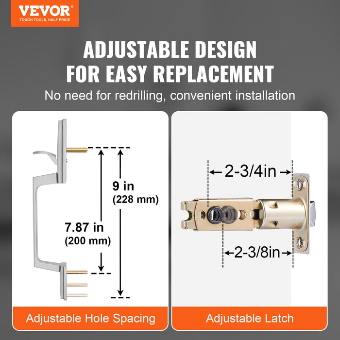 VEVOR Entry Door Handle, Satin Nickel Square Handle Set with Lever Door Handle No Lock, Adjustable Hole Space, Front Door Handle with Reversible for Right and Left Handed Entrance and Front Door