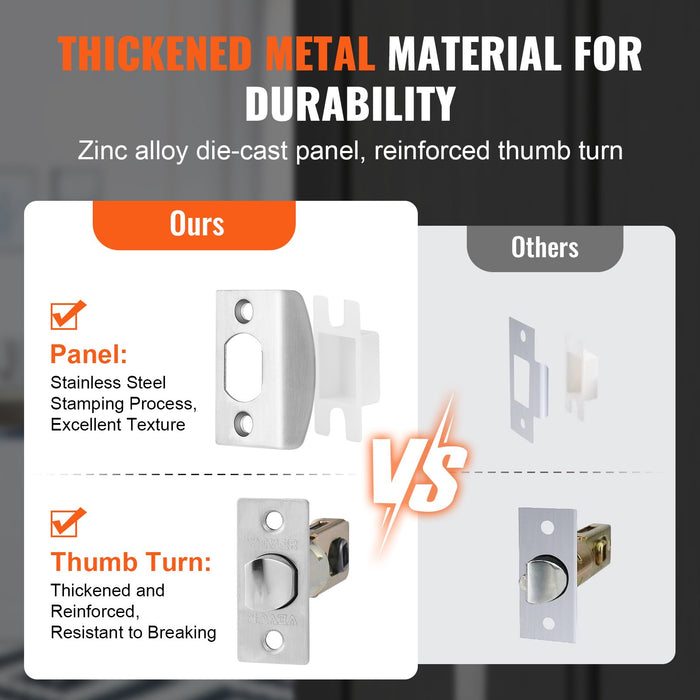 VEVOR Entry Door Handle, Satin Nickel Square Handle Set with Lever Door Handle No Lock, Adjustable Hole Space, Front Door Handle with Reversible for Right and Left Handed Entrance and Front Door